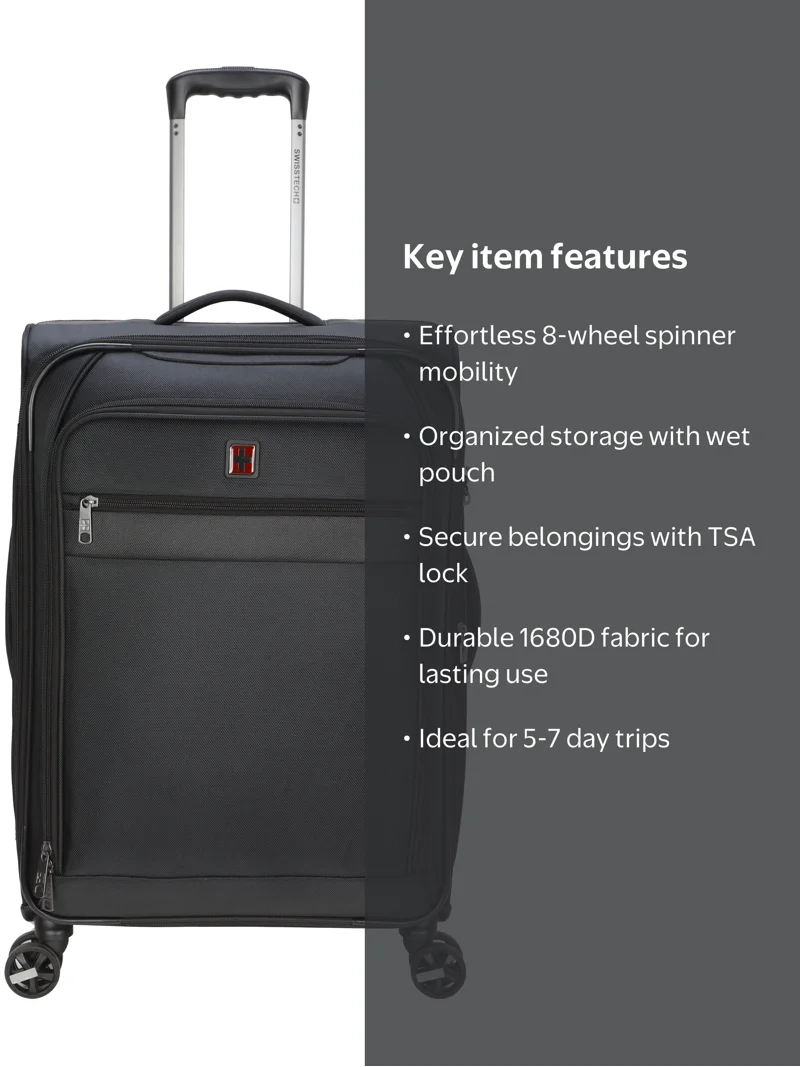 Swiss Tech 28in Softside Checked Luggage with 8-Wheel Spinner