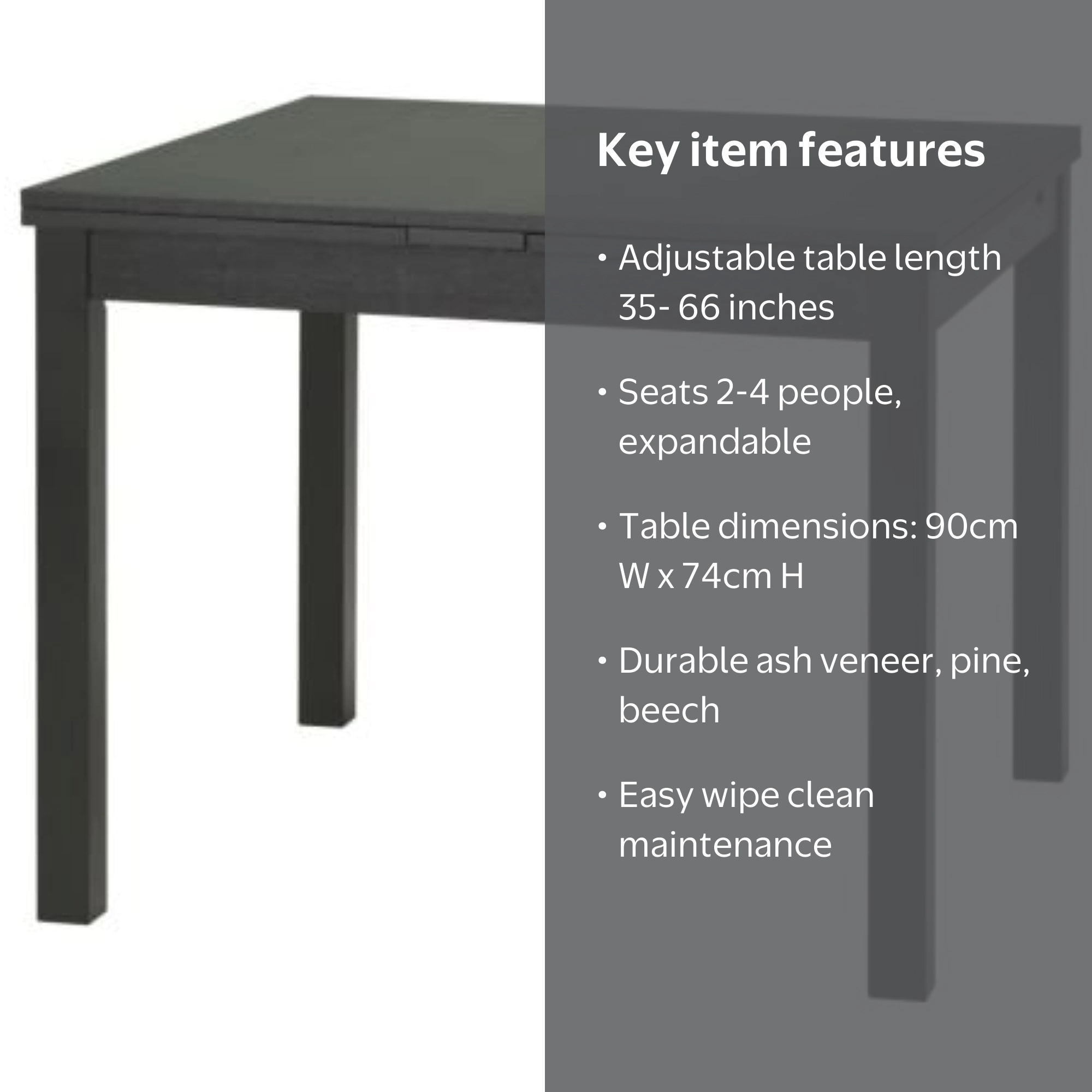Ikea Extendable table, brown-black, 35 3/8/50 3/4/66 1/8x35 3/8