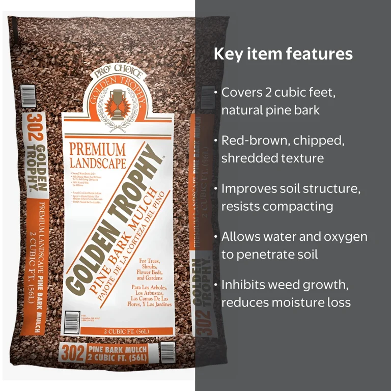 Pine Bark Mulch, Shredded, 2 Cu. ft. - Natural Rustic Color, Weed
