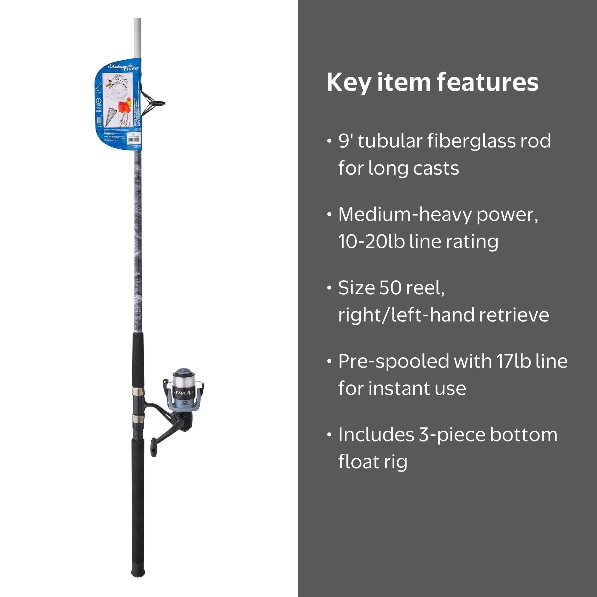Shakespeare Tiger Spinning Surf Mossy Oak Kit, 9' Rod and Reel