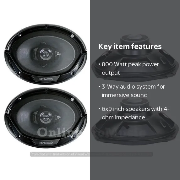 Kenwood KFC-6966S 6x9-Inch 3-Way Coaxial Car Speakers, 400W Peak