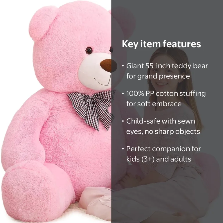 Morismos, Giant Teddy Bear, 55 inches, Pink Plush Toy - Walmart.com