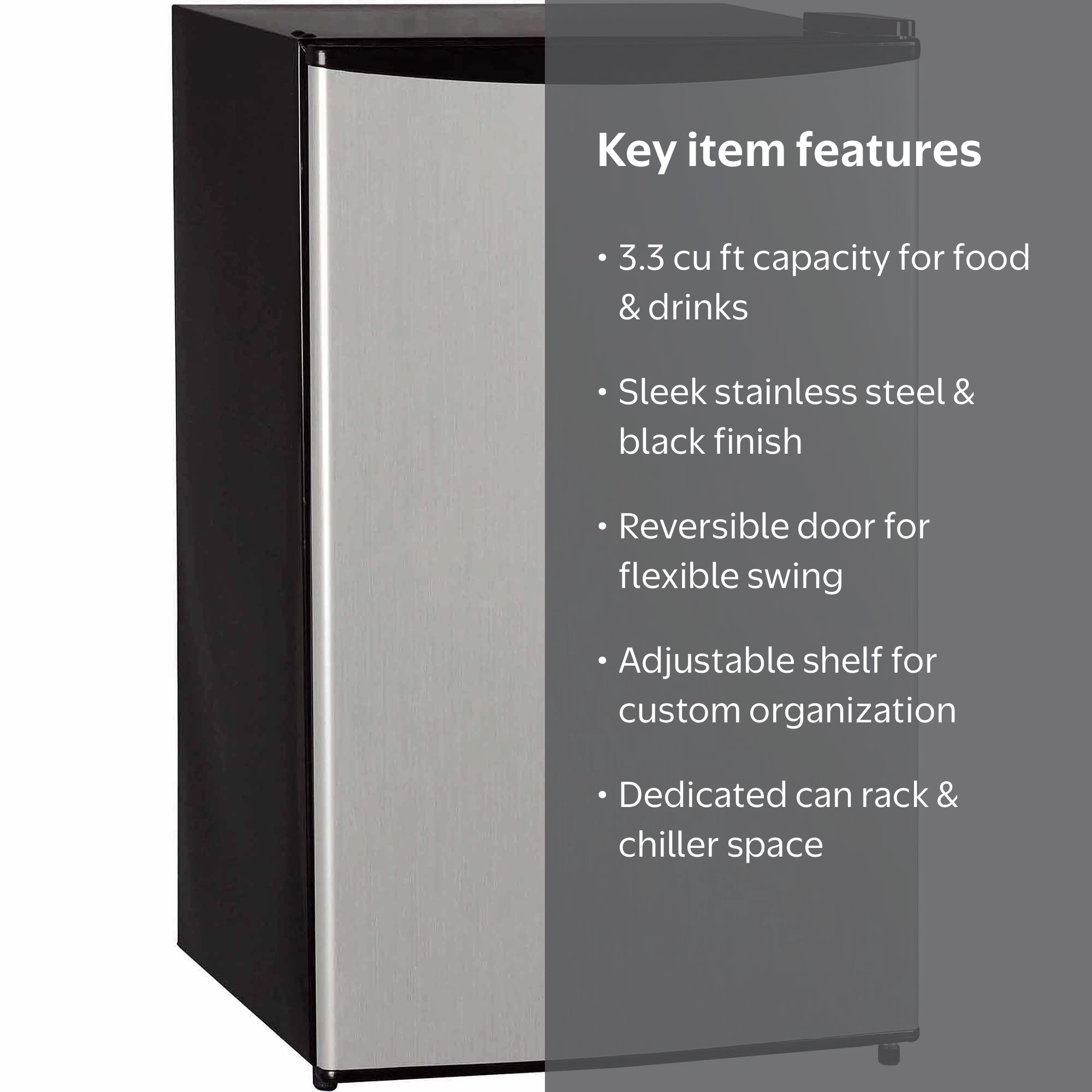 Midea 3.3 Cu Ft Compact Refrigerator WHS-121LSS1, Stainless Steel