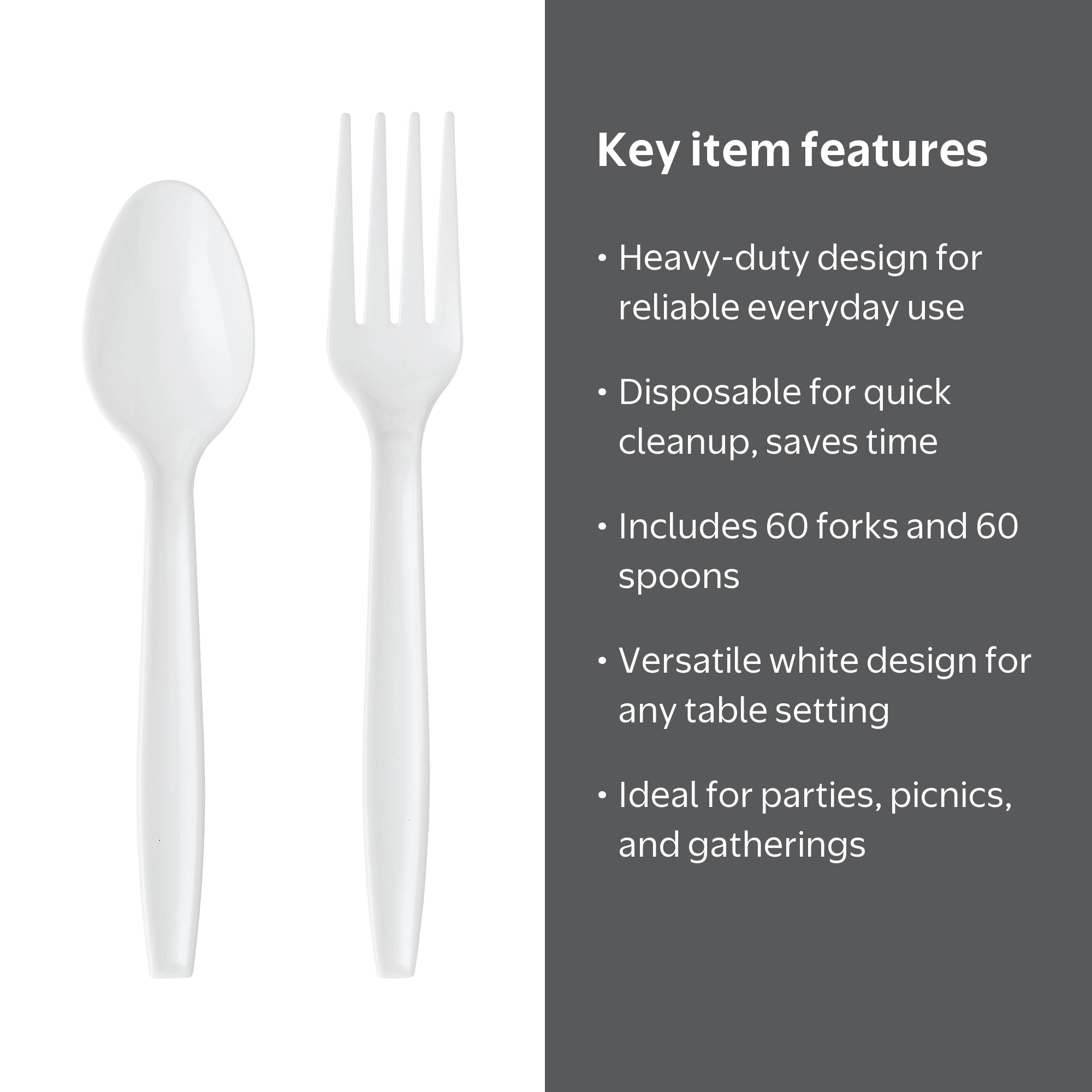 Great Value Disposable Plastic White Forks and Spoons, 120 Count