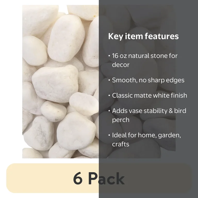 6 pack) Akasha Decorative White Natural Rocks, 16 oz. Bag
