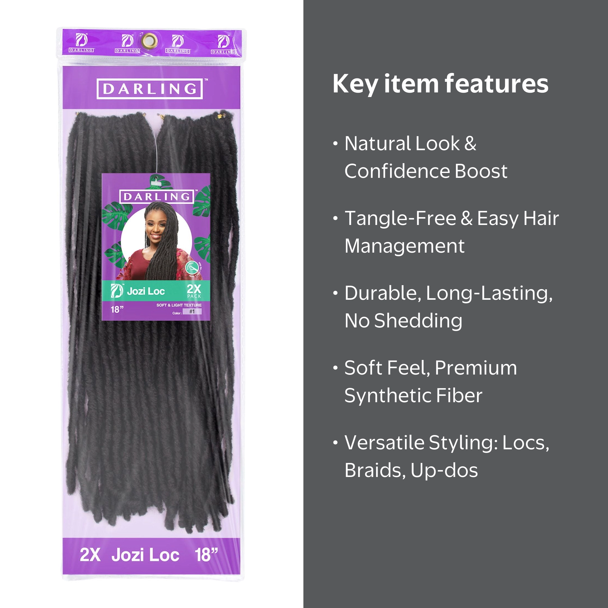 Darling Jozi Locs Crochet Hair 2X Pack, 18 inch, #1, Adult, Female