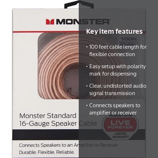 Monster Standard Clear Coat Speaker Cable, 100ft, Direct