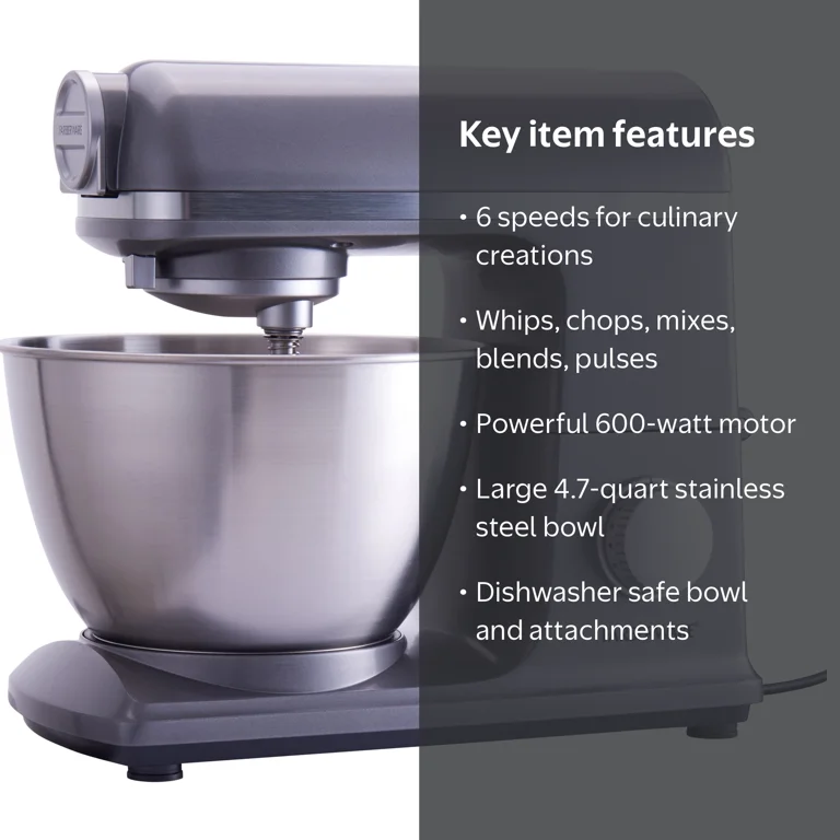 Farberware Professional Stand Mixer, 4.7 Quart, 6 Speed, Gun Metal