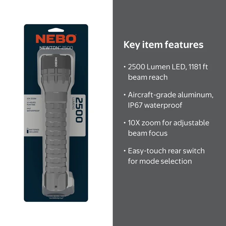 NEBO, Handheld Flashlight, Newton 2500 Lumen, Gray - Walmart.com