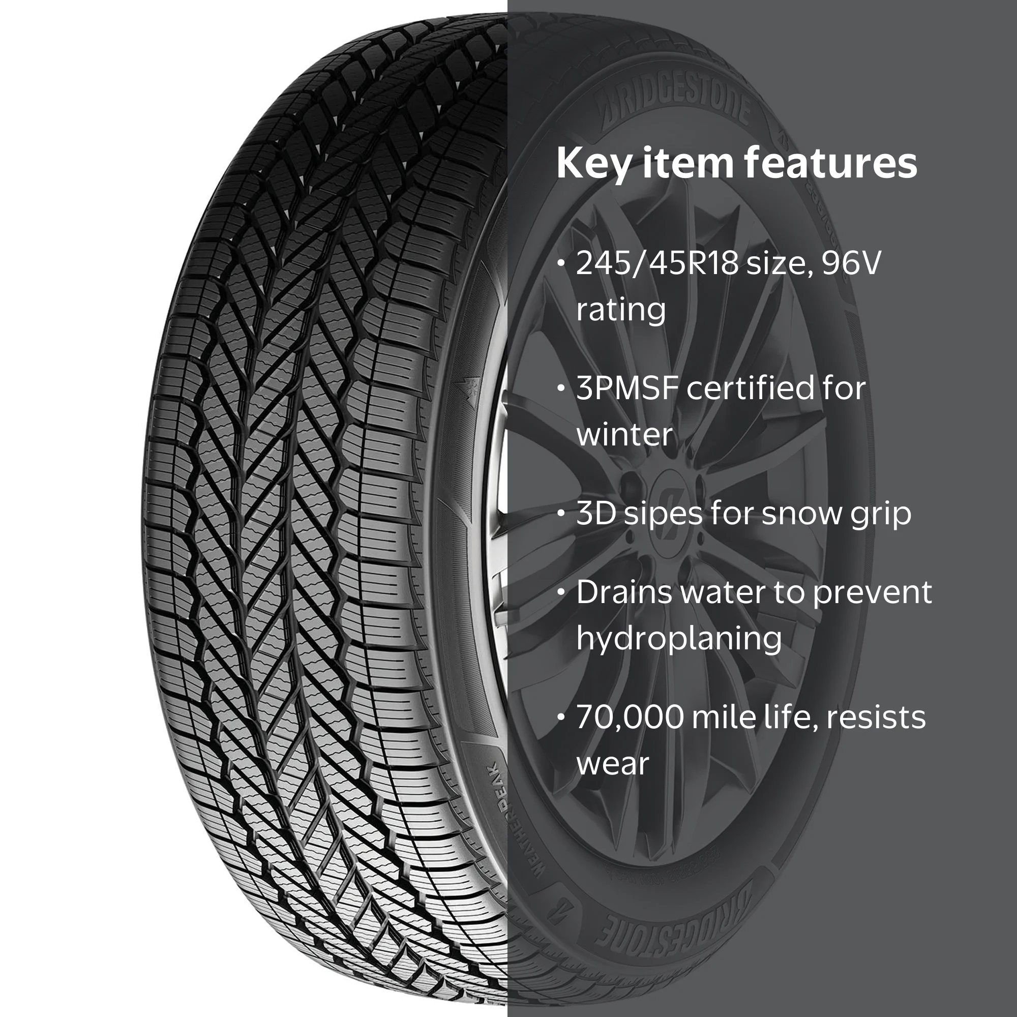 Bridgestone, Passenger Tire, All Weather 245/45R18 96V - Walmart.com