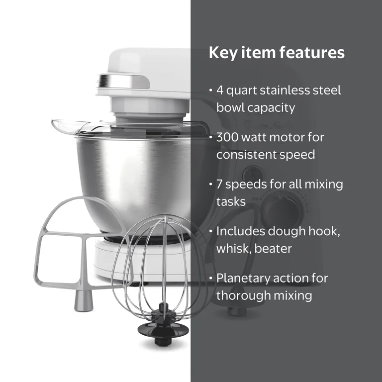 HamiltonBeach ハンド＆スタンドミキサー Hamilton Beach 4 Quart Stand Mixer for Kitchen, 7 Speeds, Tilt