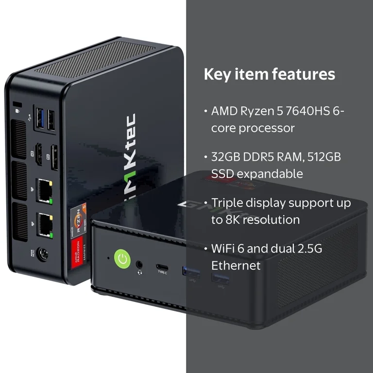 GMKtec, Mini Gaming PC, AMD Ryzen 5 7640HS, 32GB RAM, 512GB SSD