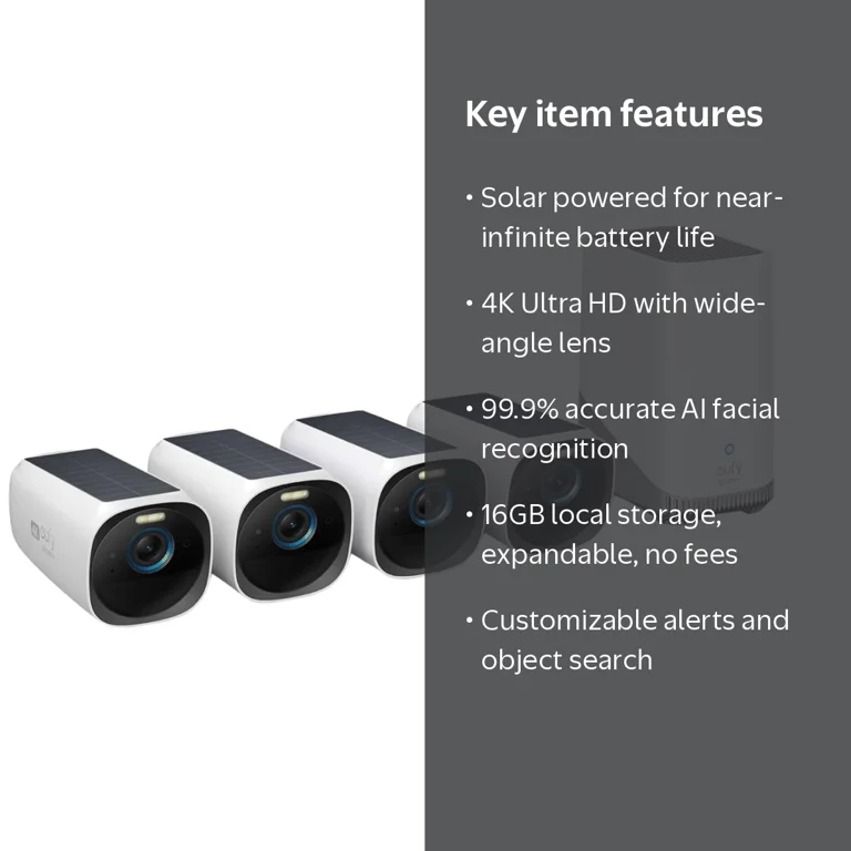 eufy S330 eufyCam 3 4-Cam Kit, 4K Outdoor Wireless Camera with