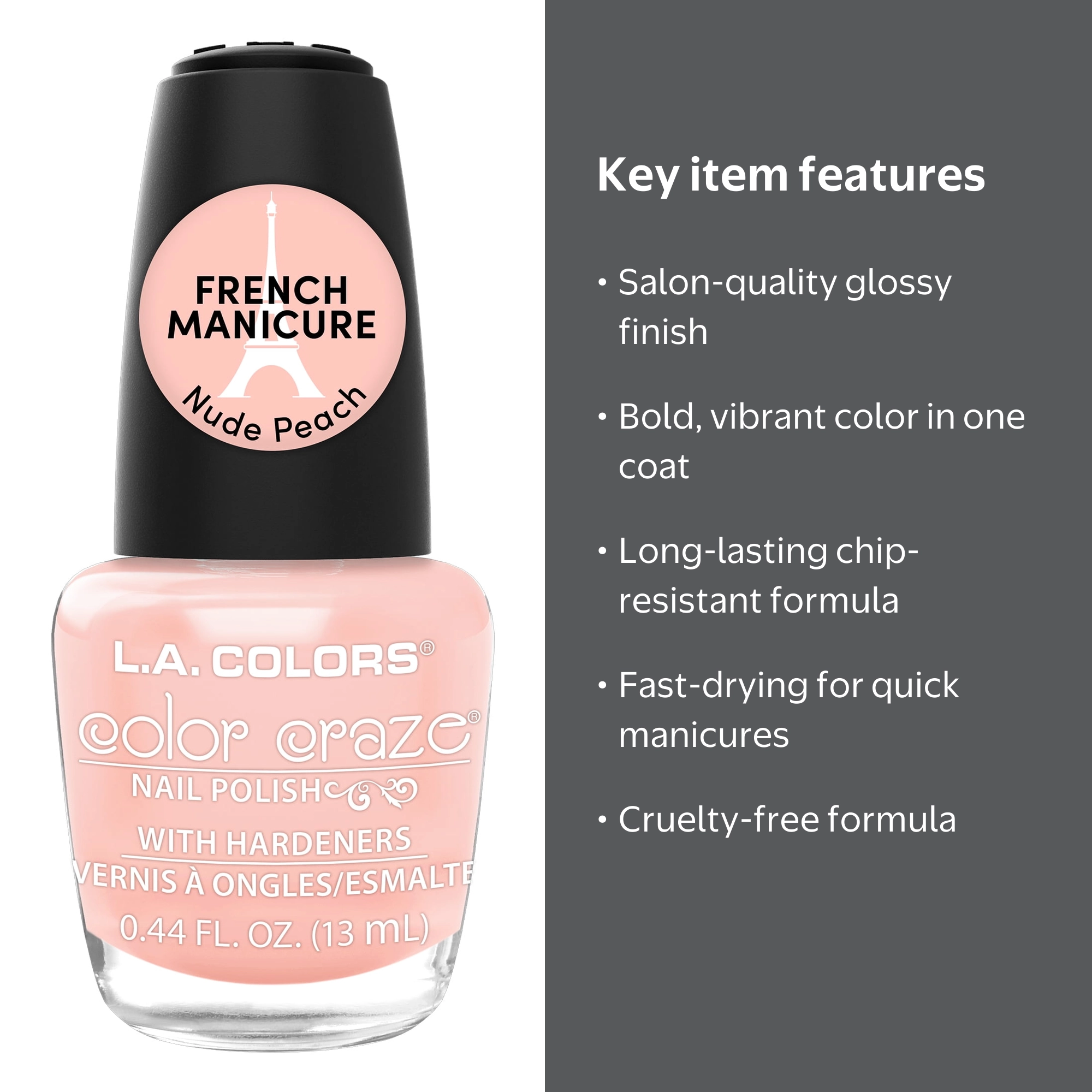 L.A. COLORS Color Craze Nail Polish, French Manicure, Nude Peach
