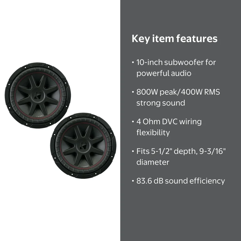 Kicker CVR10 CompVR 10-Inch (250mm) Subwoofer, 4-Ohm DVC Bundle