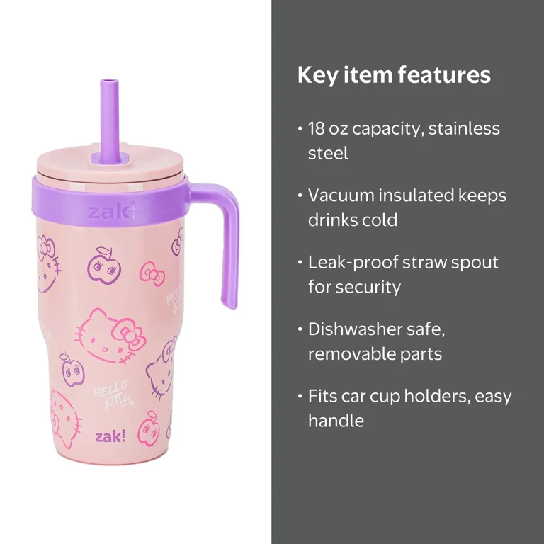 Zak Designs 18oz Hello Kitty Kids Straw Handle Tumbler - Walmart.com