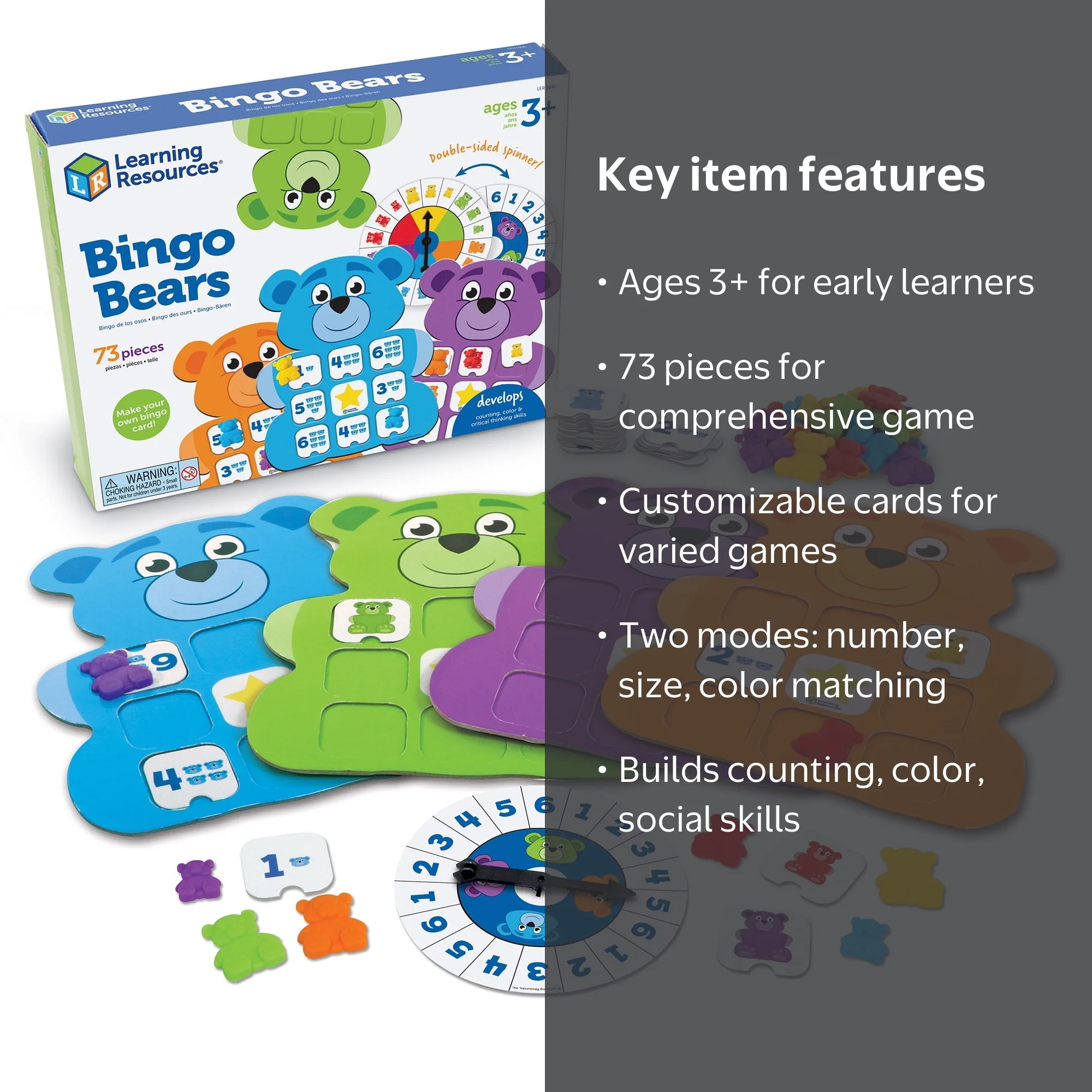 Learning Resources, Toddler Learning Game, Bingo Bears, 73-Pieces
