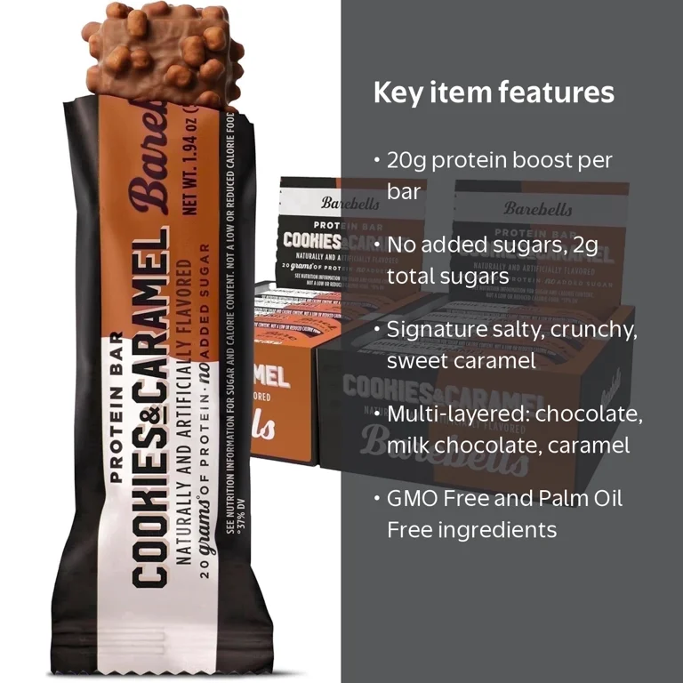 Barebells Cookies and Caramel Protein Bars, 20g Protein, Chocolate