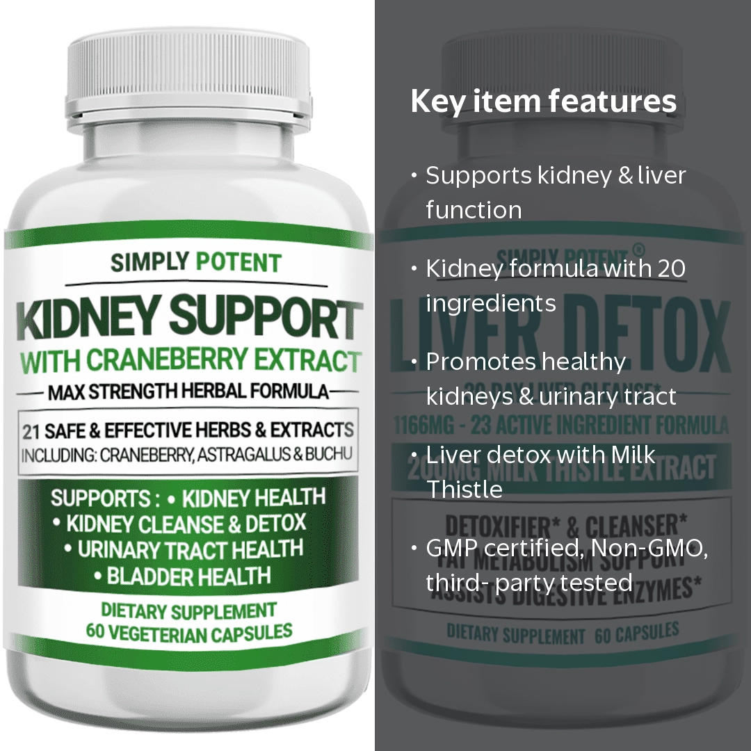 Simply Potent Kidney Support & Liver Detox Cleanse Supplement with
