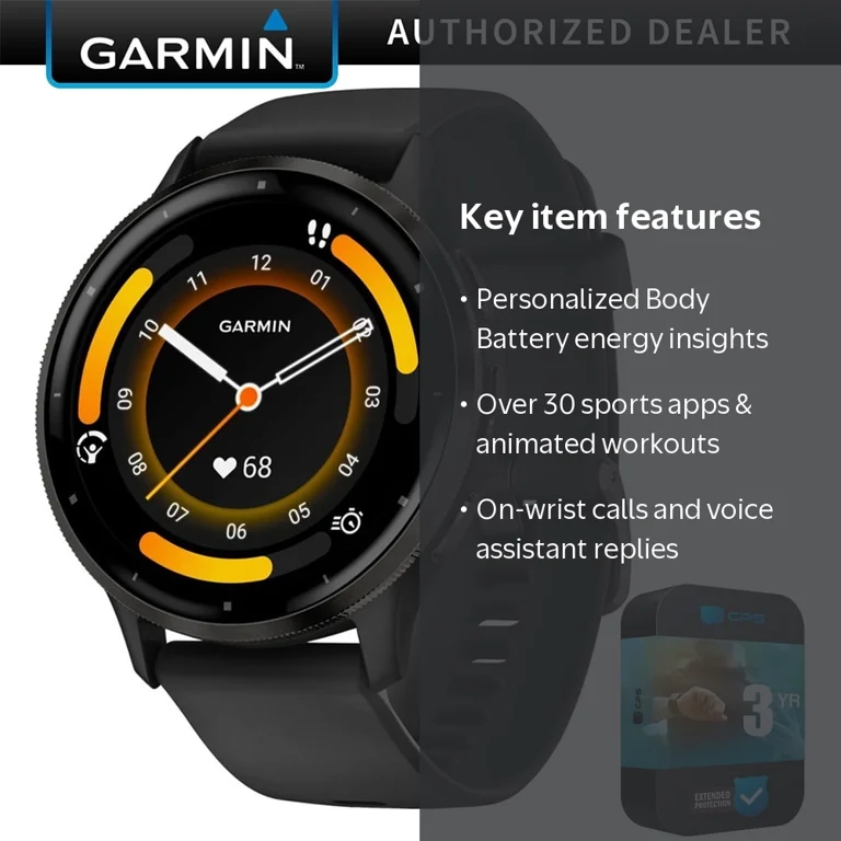 Garmin Venu 3 GPS Cellular 45mm Black Case, Health Fitness