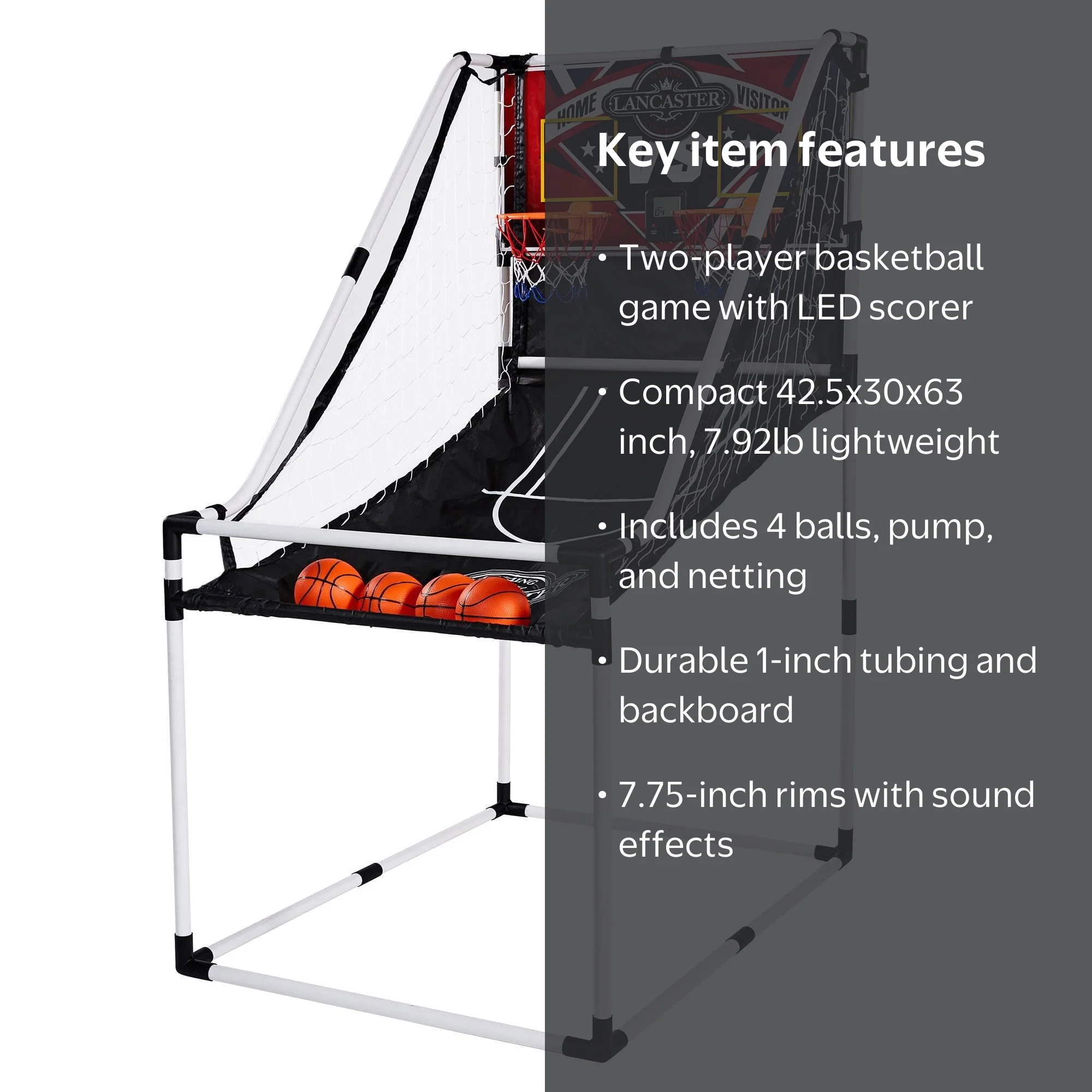 Lancaster Indoor Dual Shot Arcade Basketball Game with Electronic