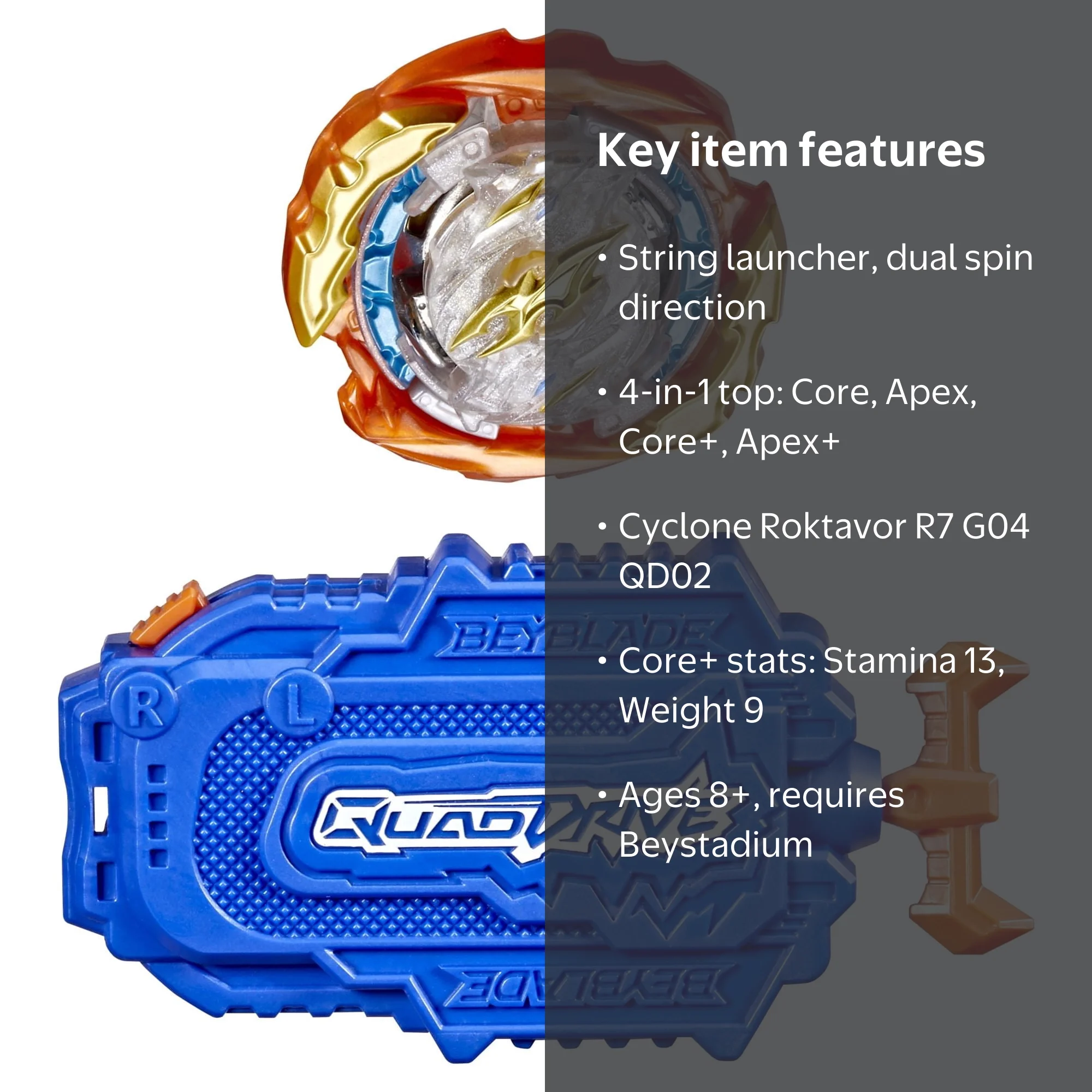 Beyblade, Battle Game Set, Cyclone Roktavor R7 G04 QD02, 4-in-1