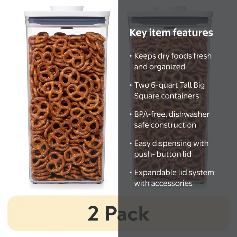 2 pack) (2 pack) OXO POP Container 6-Qt Tall Big Square Food