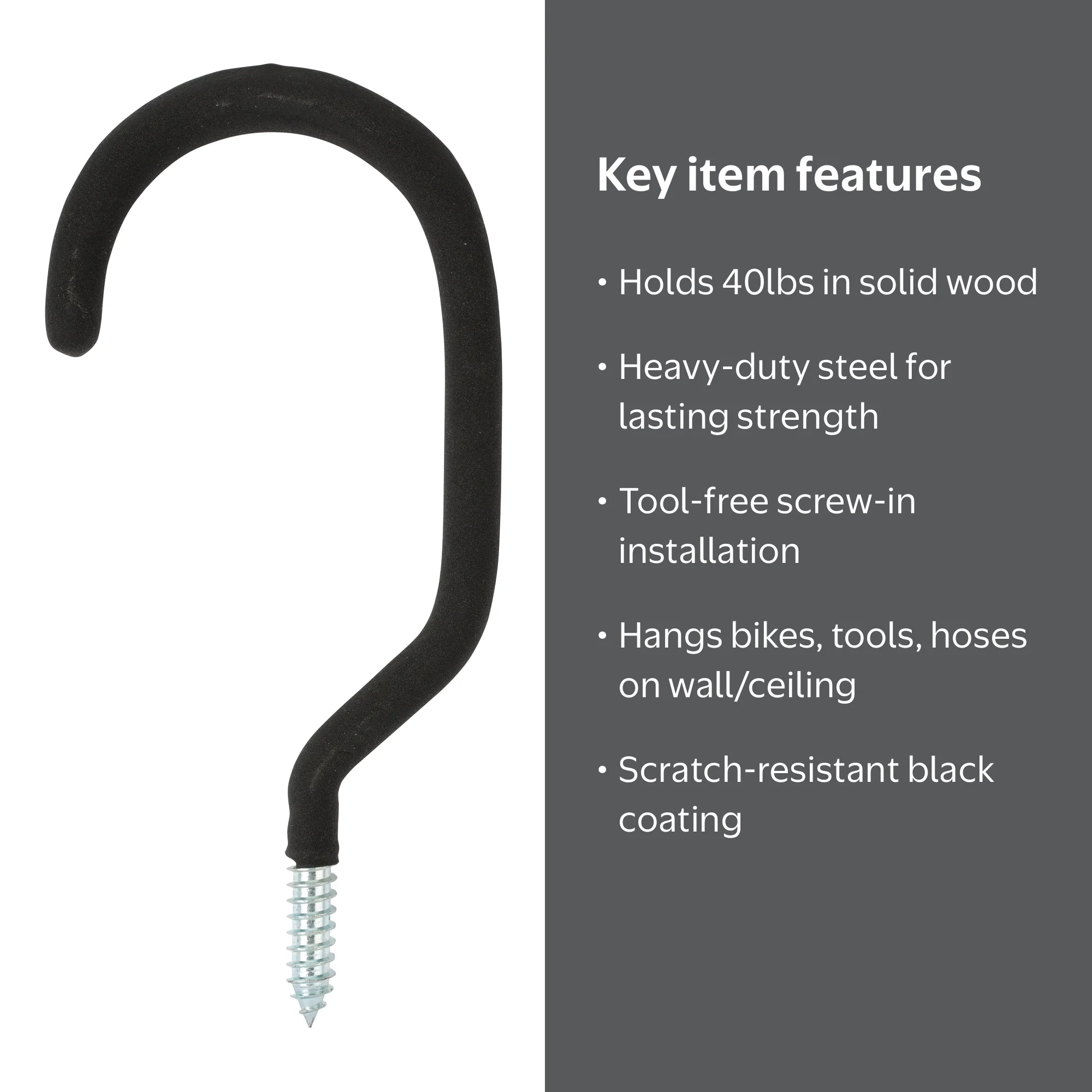 Hyper Tough Heavy Duty Steel Garage Bicycle Hook, Black, Holds Up