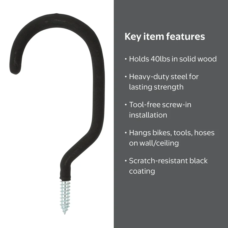 Hyper Tough Heavy Duty Steel Garage Bicycle Hook, Black, Holds Up