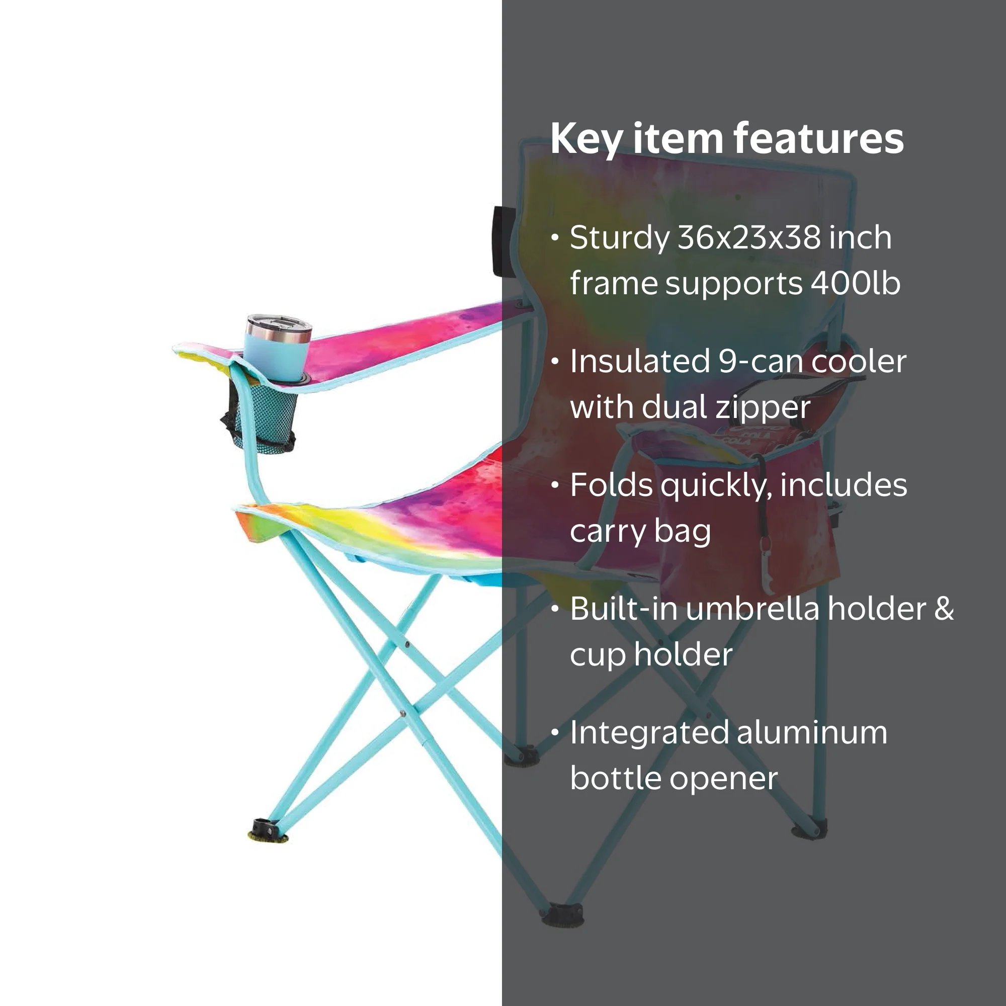 Ozark Trail Oversized Camp Chair with Cooler, Watercolor Rainbow