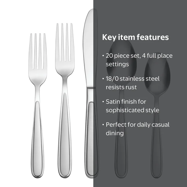 Oneida Jordan 20-Piece Flatware Set, Two-Toned Modern Design, High