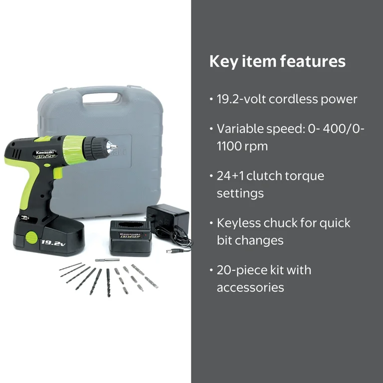 Kawasaki 840051 20-Piece Drill Kit with 19.2-Volt Ni-Cad Cordless