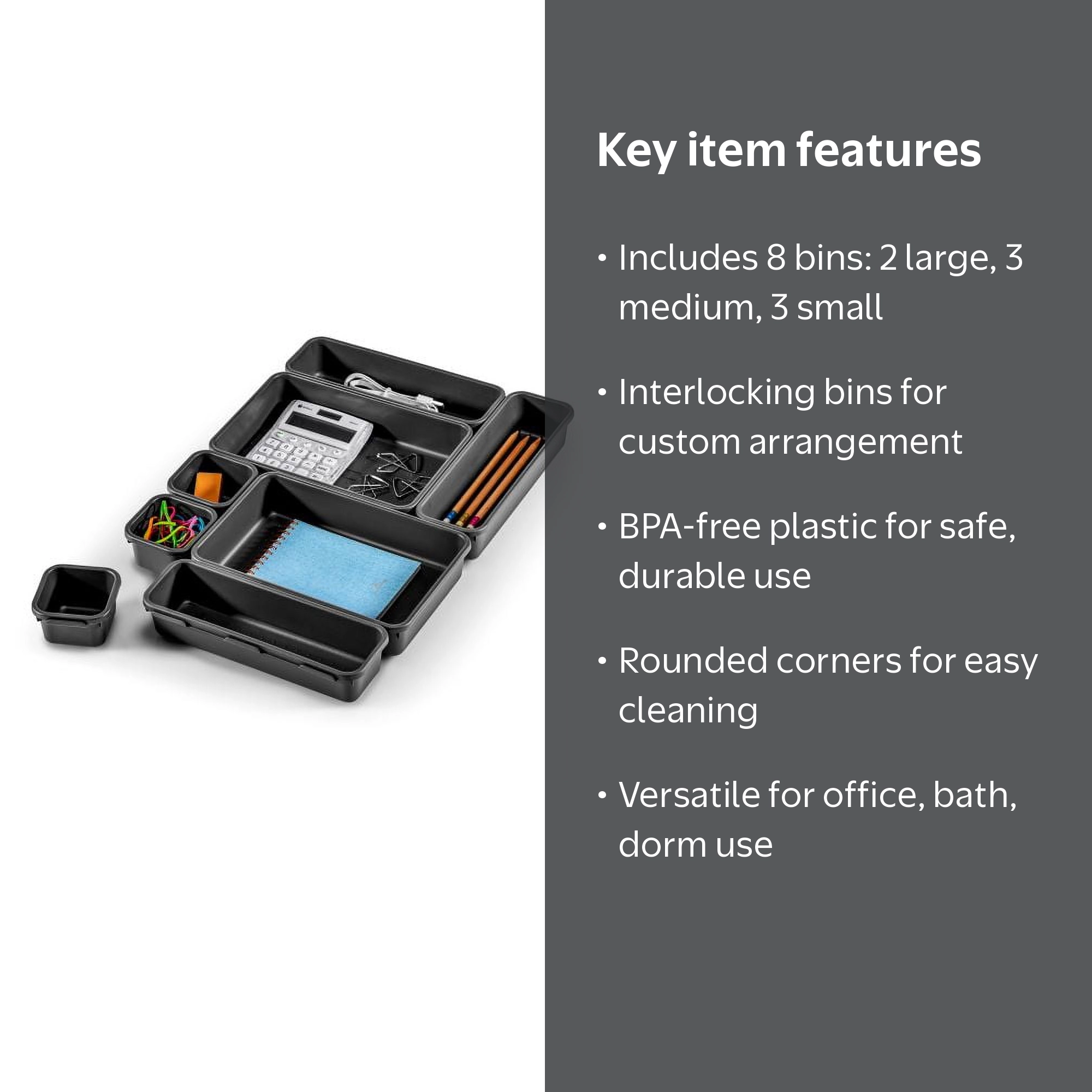 Madesmart 8 Piece Desk Drawer Organizer Bin Pack - Walmart.com