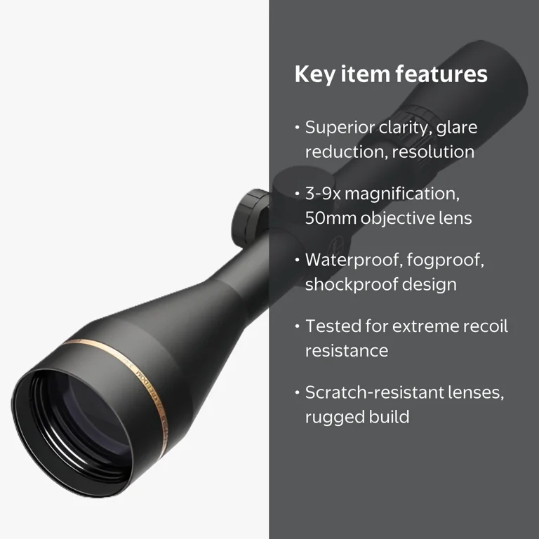 Leupold, Rifle Scope, 3-9x50mm Hunt Plex Reticle, Matte Black