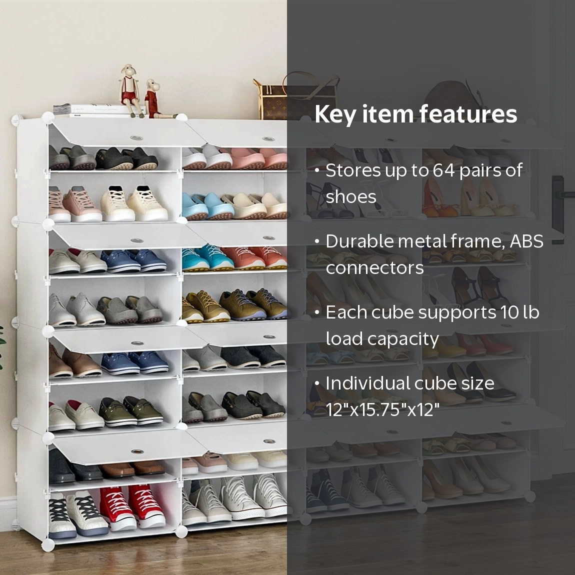 FCH Modular Shoe Storage Organizer, 32 Cubes, 8 Tiers, Plastic