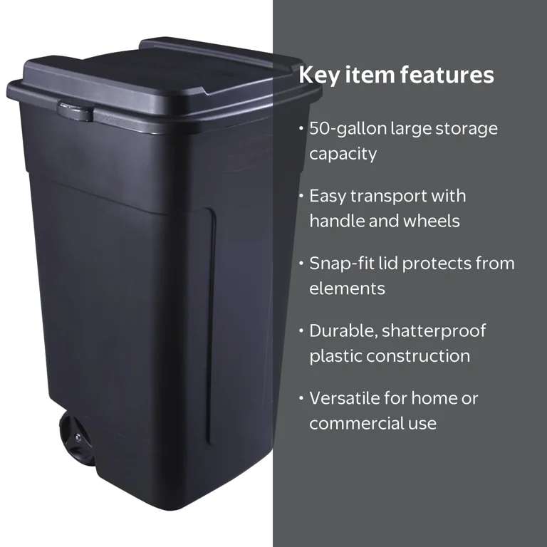 Rubbermaid 50 gal Roughneck Wheeled Plastic Garage Trash Can