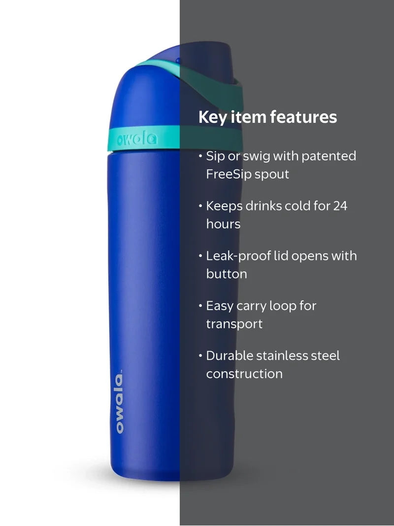 Owala FreeSip 19oz Blue Stainless Steel Water Bottle - Walmart.com