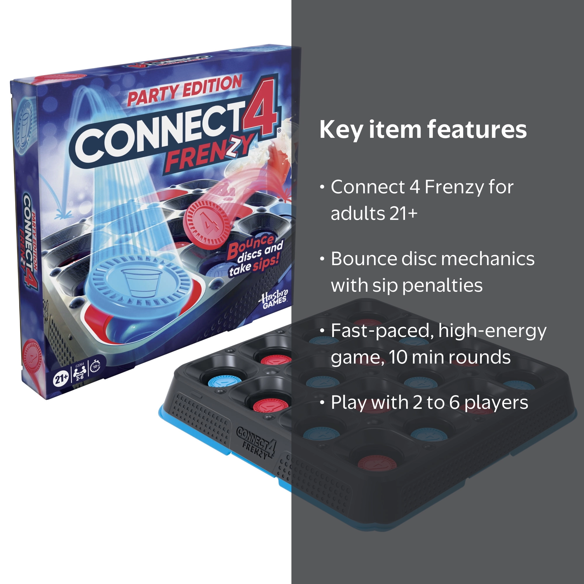Connect 4 Frenzy Party Edition Game for Adults, Bounce Discs and