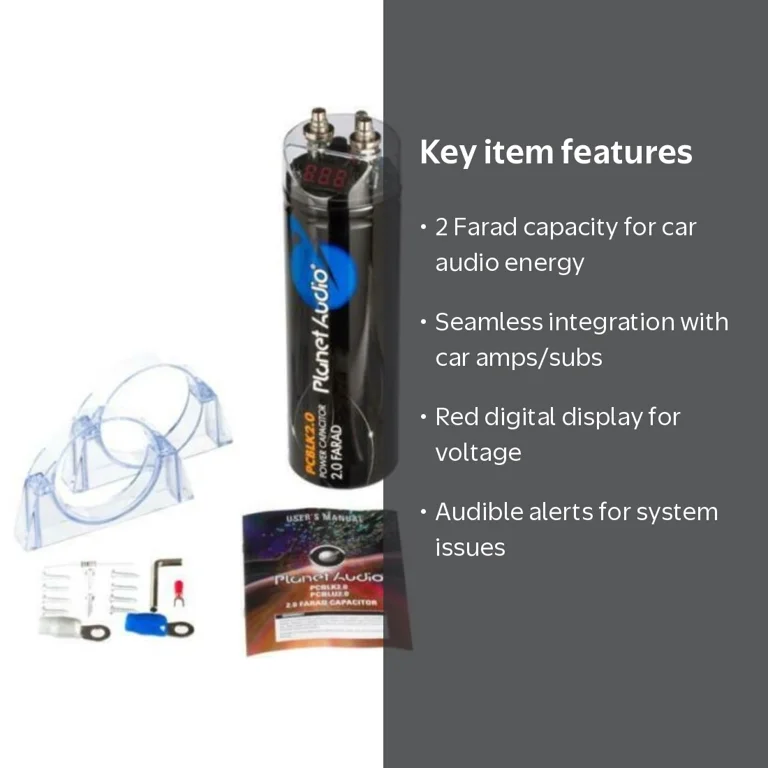 Planet Audio, Car Digital Capacitor, PCBLK2.0, 2 Farad with LED