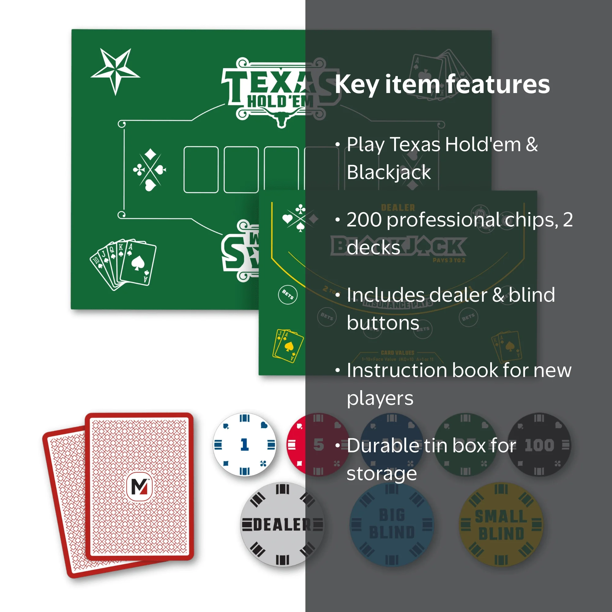 Complete Poker Set, Texas Hold'em Poker Set & Blackjack Card Game