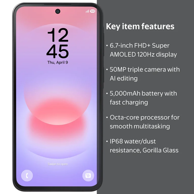 Straight Talk Samsung Galaxy A37, 5G, 128GB, Black - Prepaid
