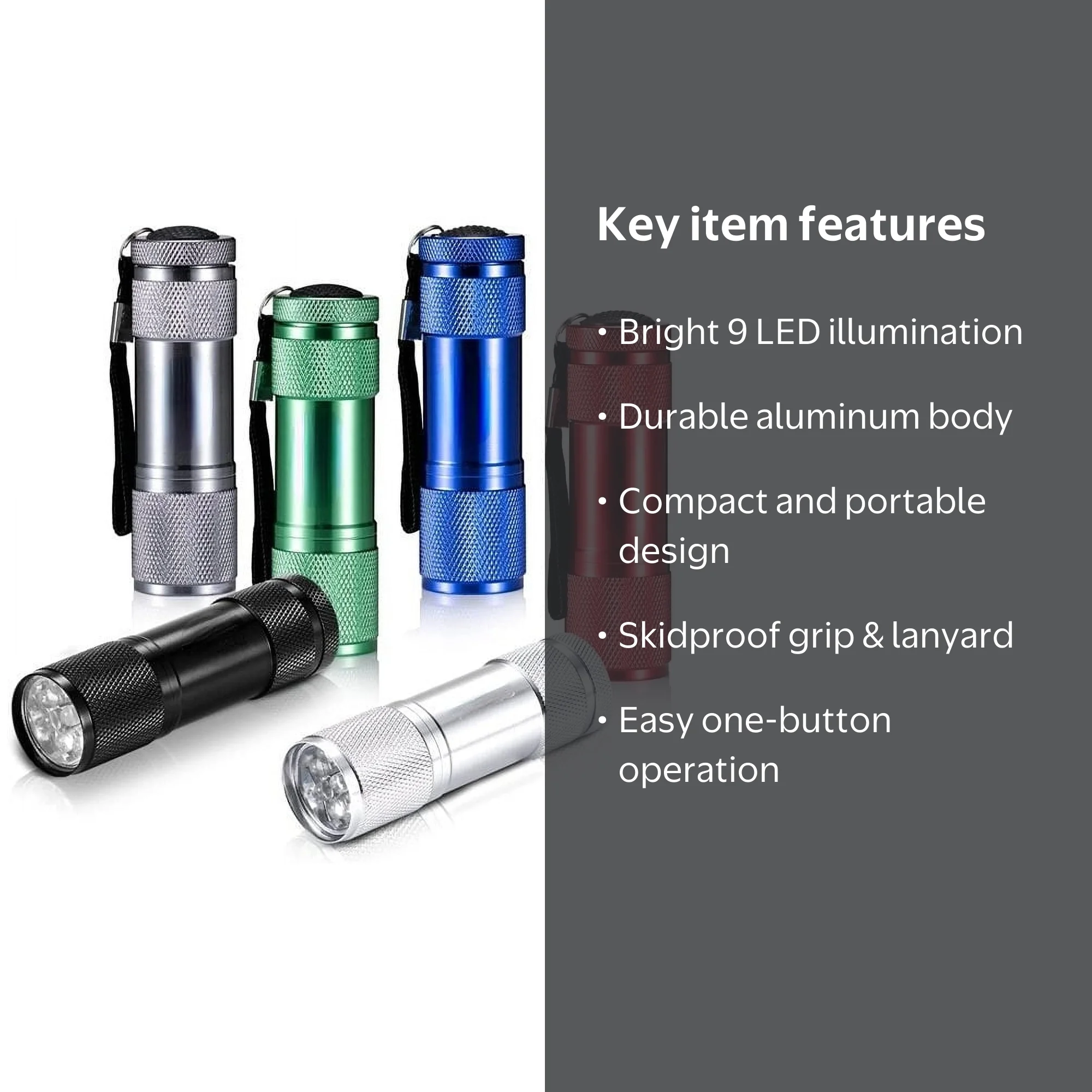 UISHUSO Mini 9 LED Flashlights, Super Bright with Lanyard