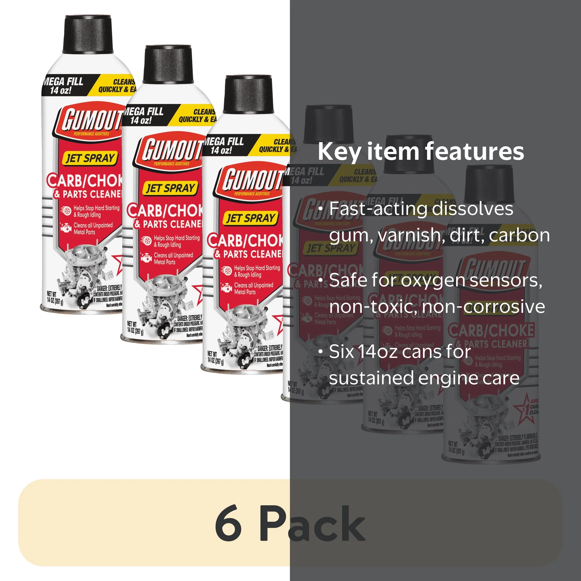 6 pack) Gumout Jet Spray Carburetor, Choke, and Parts Cleaner - 14