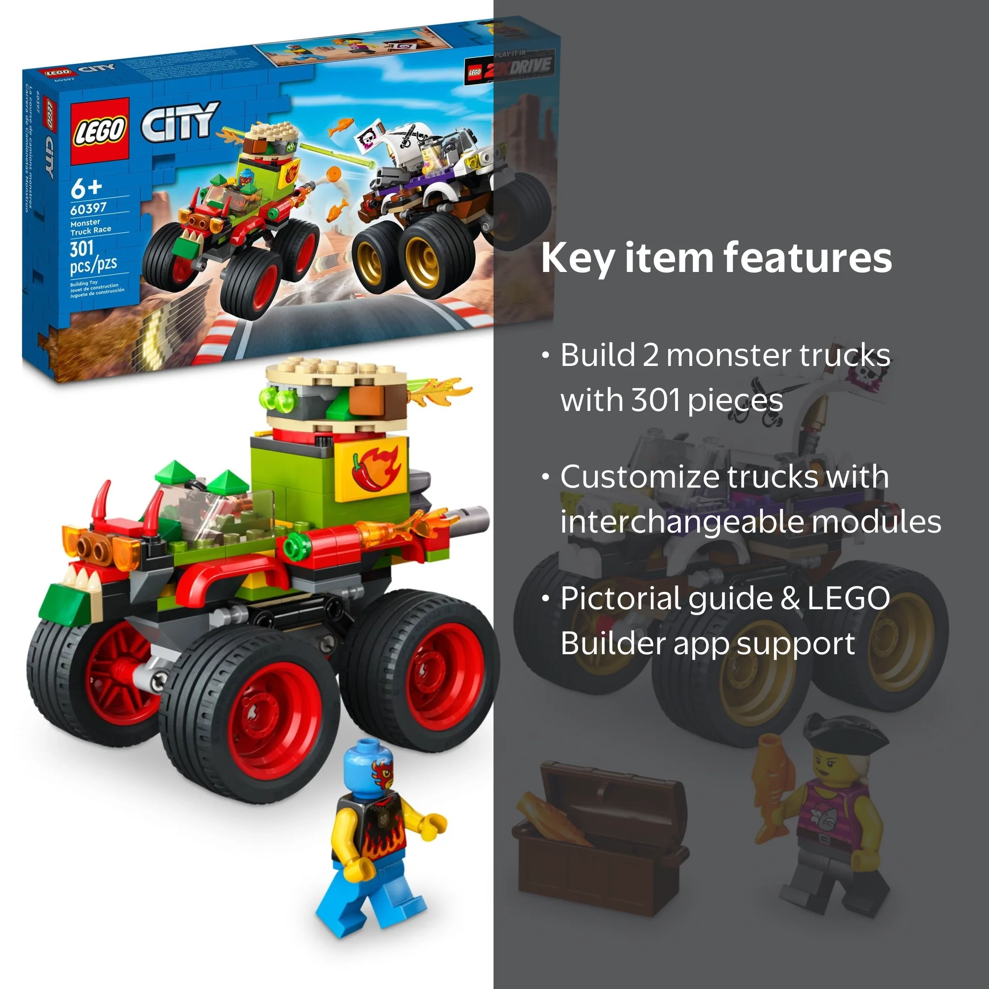 LEGO City Monster Truck Race 60397 Toy Set with 2 Trucks