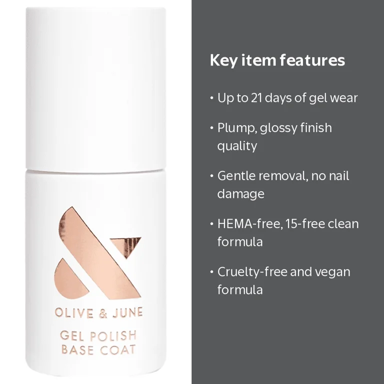 Olive & June Gel Base Coat Nail Polish, Long-Lasting Gel, Easy