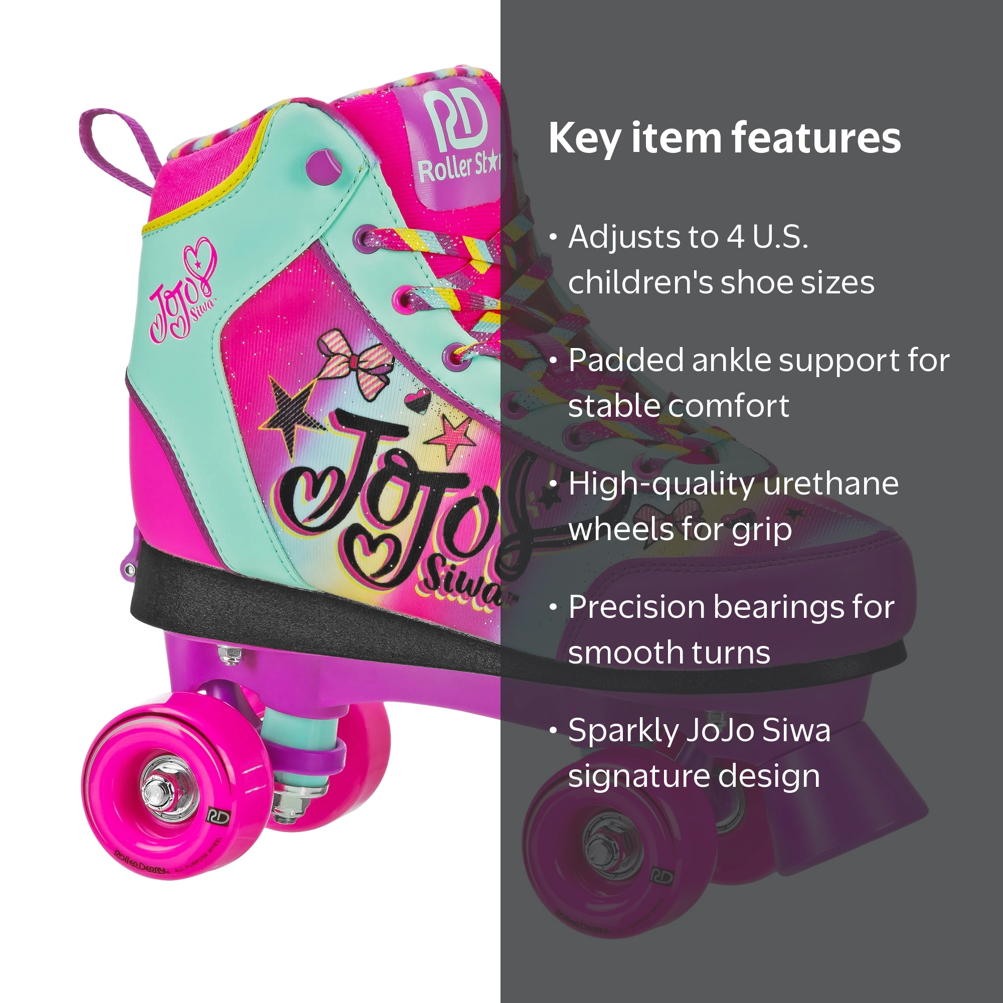 Roller Derby JoJo Siwa Adjustable Quad Skates, Size Medium (3-6