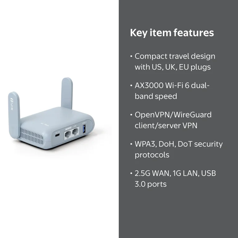 GL.iNet GL-MT3000 Beryl AX, Pocket Wi-Fi 6 Travel Router, VPN