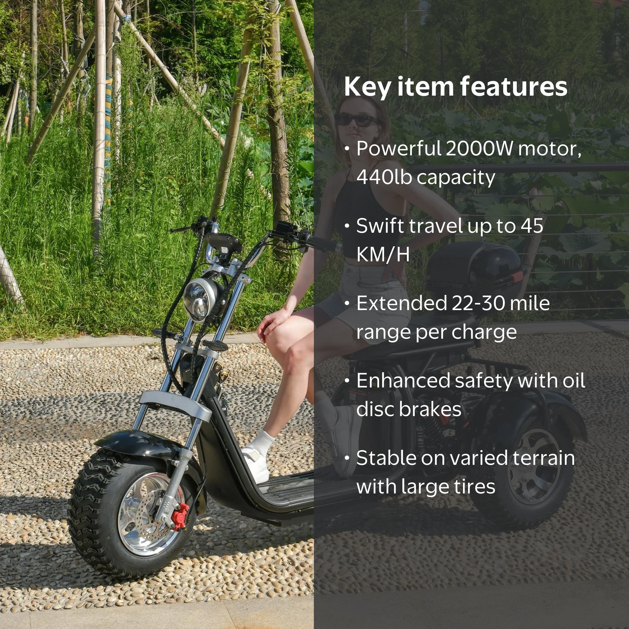 Ehoodax Adult Electric 3 Wheel Scooter 2000W Motor, Max Speed 35