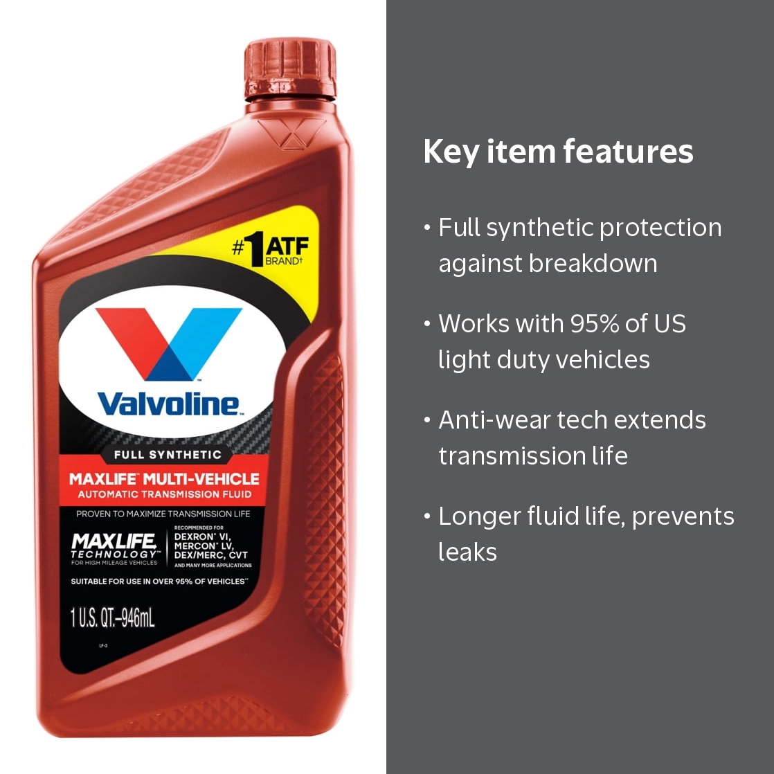 Valvoline, MaxLife Multi-Vehicle ATF, 1 QT, Full Synthetic Fluid