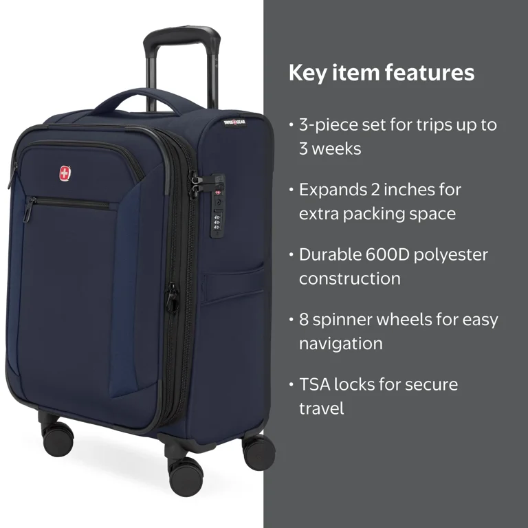 SWISSGEAR Stride Expandable Carry-On Spinner Luggage, Peacoat Blue SWISSGEAR Stride Expandable Carry-On Spinner Luggage, Peacoat Blue